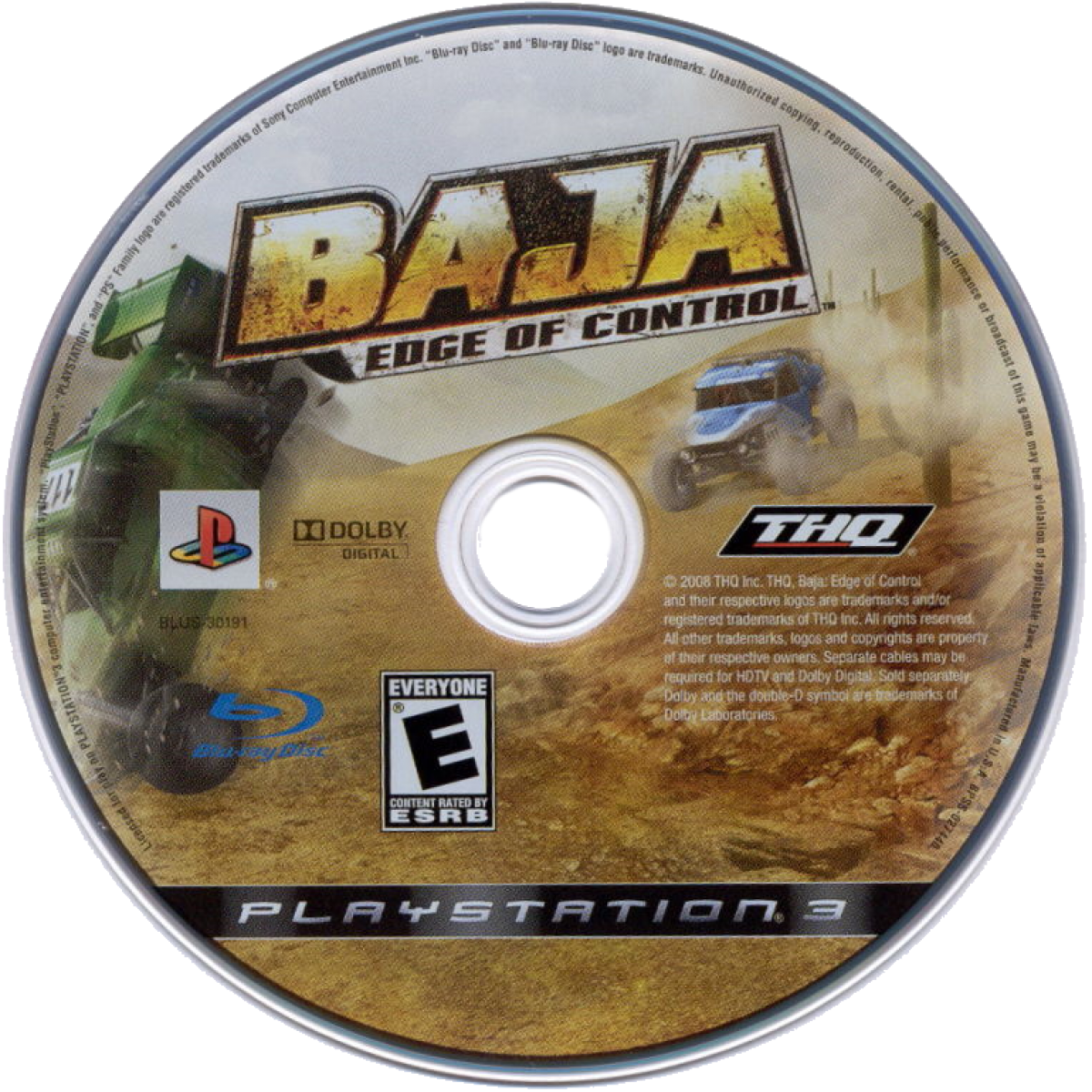 Baja: Edge of Extinction disc cover art for PlayStation 3 (PS3) racing video game. 