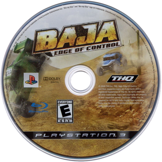 Baja: Edge of Extinction disc cover art for PlayStation 3 (PS3) racing video game. 