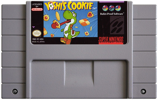 Yoshi’s Cookie for Super Nintendo Entertainment System with tile-matching puzzle gameplay theme cartridge