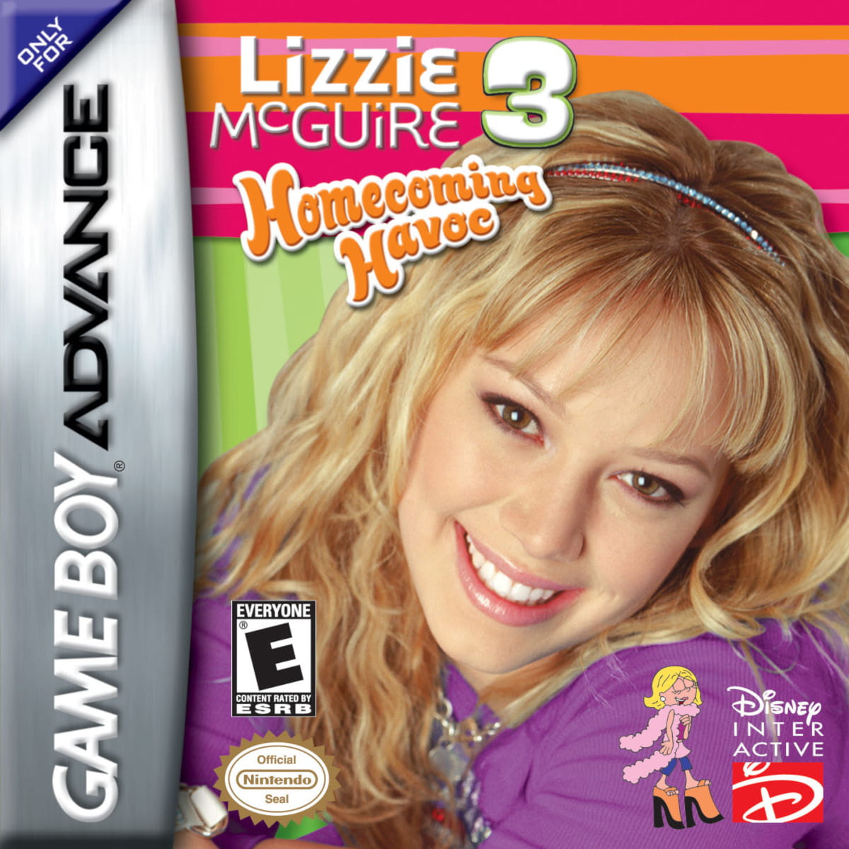 Lizzie McGuire 3 Homecoming Havoc video game featuring Disney teen adventure gameplay Lizzie McGuire character story high school life homecoming dance preparations friendship challenges school activities mini games interactive adventures fashion styling and classic Disney gaming entertainment retro video game collection collectible gaming appeal front cover art