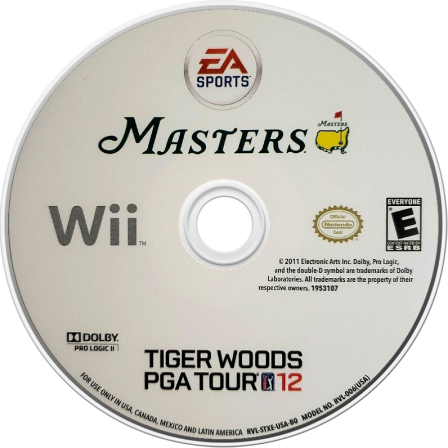Tiger Woods PGA Tour 12: The Masters disc art for Nintendo Wii (Wii) featuring motion‑controlled golf, authentic courses, and the iconic Masters Tournament experience.