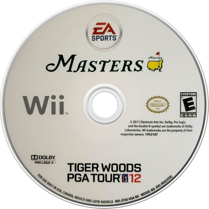 Tiger Woods PGA Tour 12: The Masters disc art for Nintendo Wii (Wii) featuring motion‑controlled golf, authentic courses, and the iconic Masters Tournament experience.