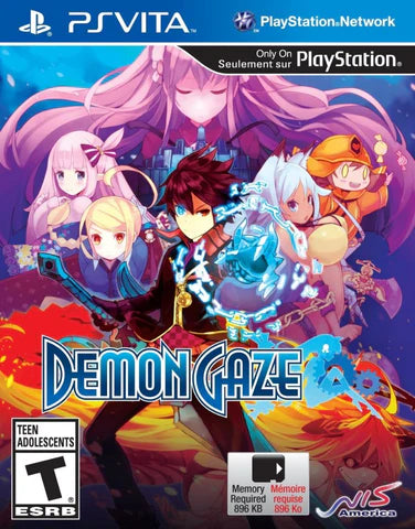 Demon Gaze PlayStation Vita video game, dungeon crawler RPG, dark fantasy adventure, turn-based gameplay, handheld console title front cover