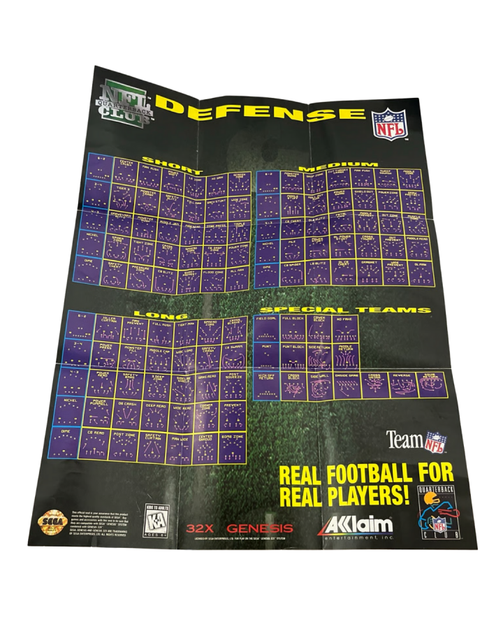 NFL Quarterback Club Sega 32X video game, football sports simulation, classic NFL gameplay, retro Sega console title position poster included in box