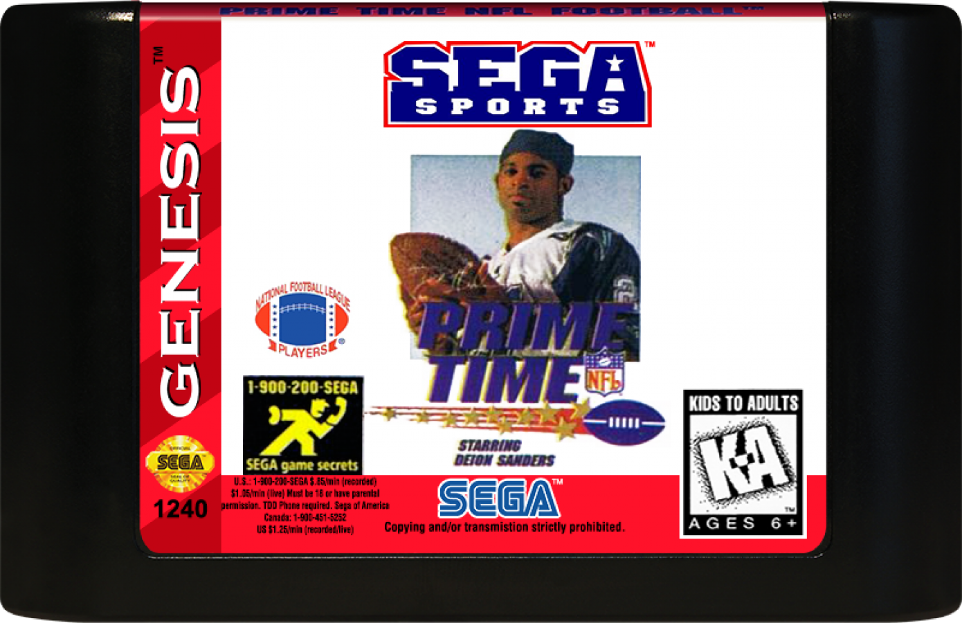 Prime Time NFL Football starring Deion Sanders cartridge for Sega Genesis (GEN) video game