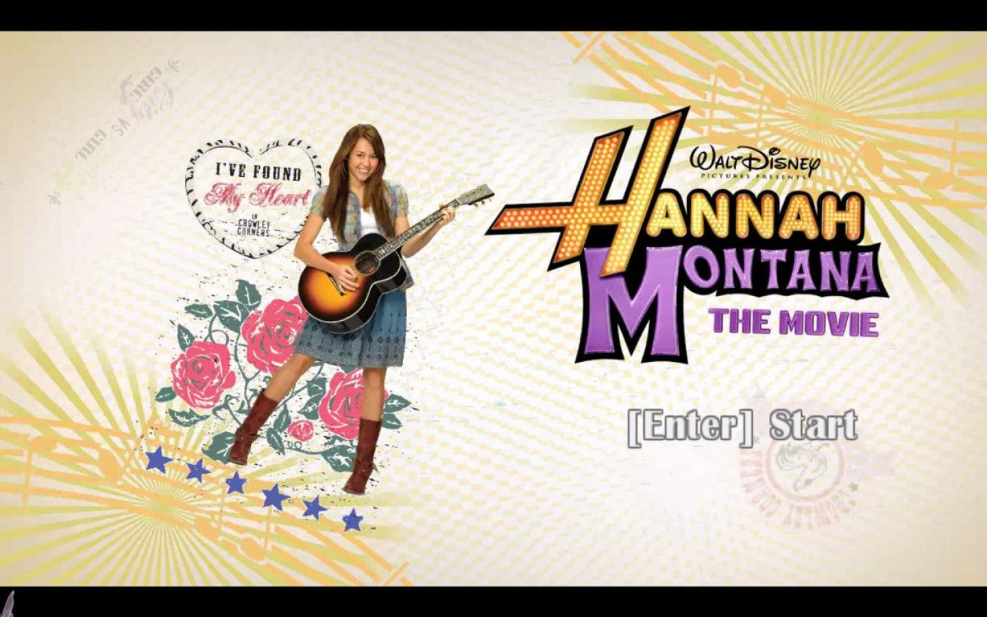Hannah Montana: The Movie start screen for Nintendo DS (DS) music rhythm adventure video game