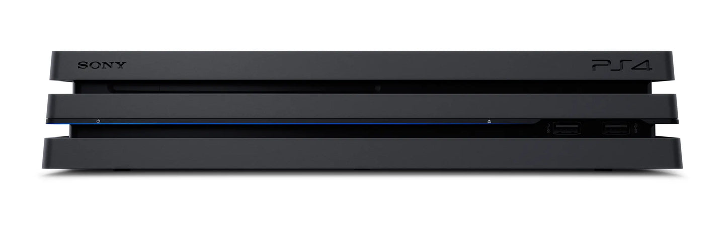 PS4 Pro Black inspired design featuring enhanced PlayStation gaming console aesthetic sleek black hardware powerful performance 4K entertainment system modern home gaming setup iconic Sony console presentation front horizontal