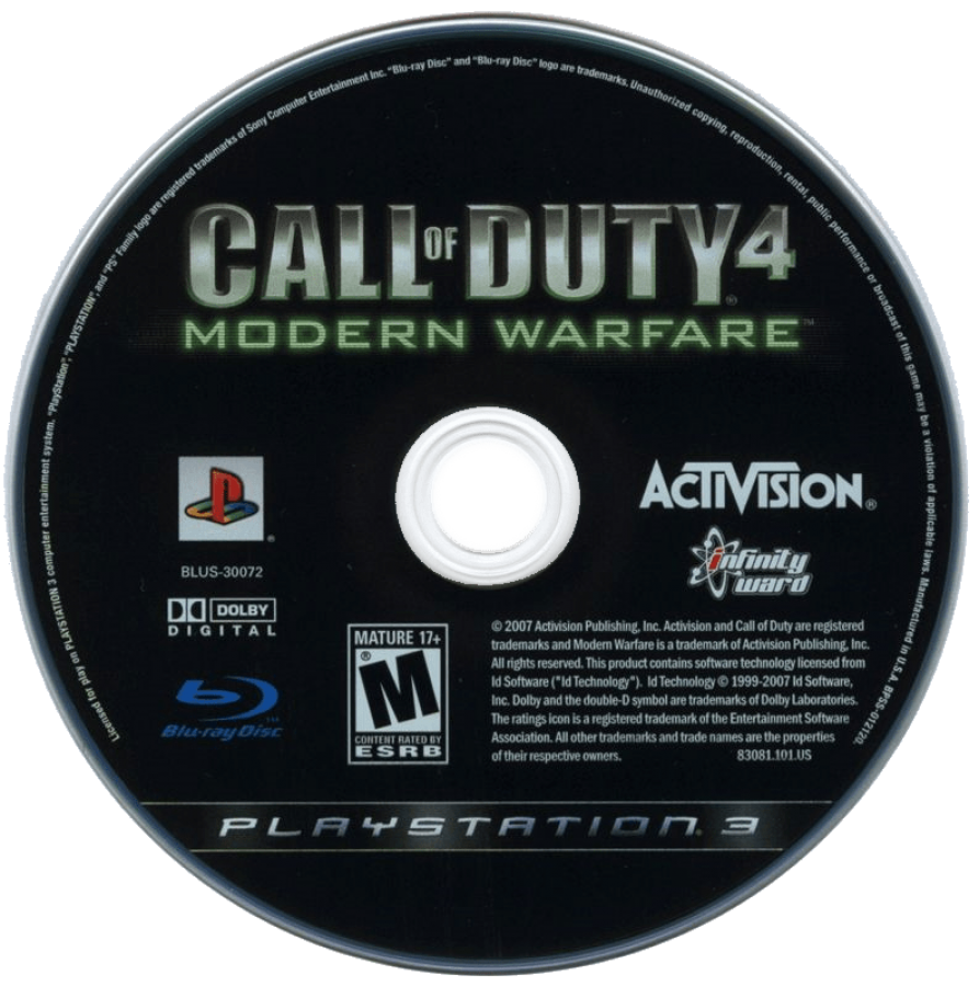 Call of Duty 4: Modern Warfare disc for PlayStation 3 (PS3) video game