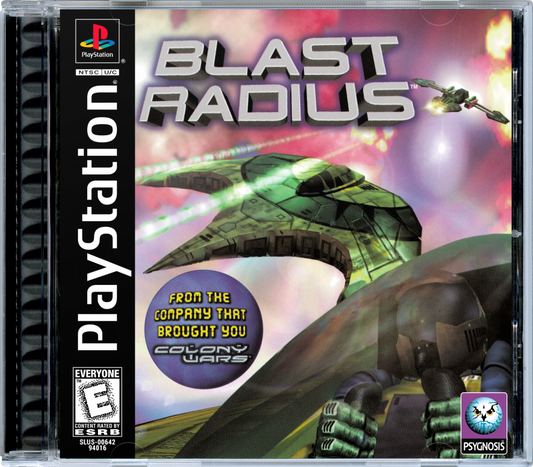 Blast Radius PS1 PlayStation 1 space combat shooter sci fi dogfighting action game retro video game cover art