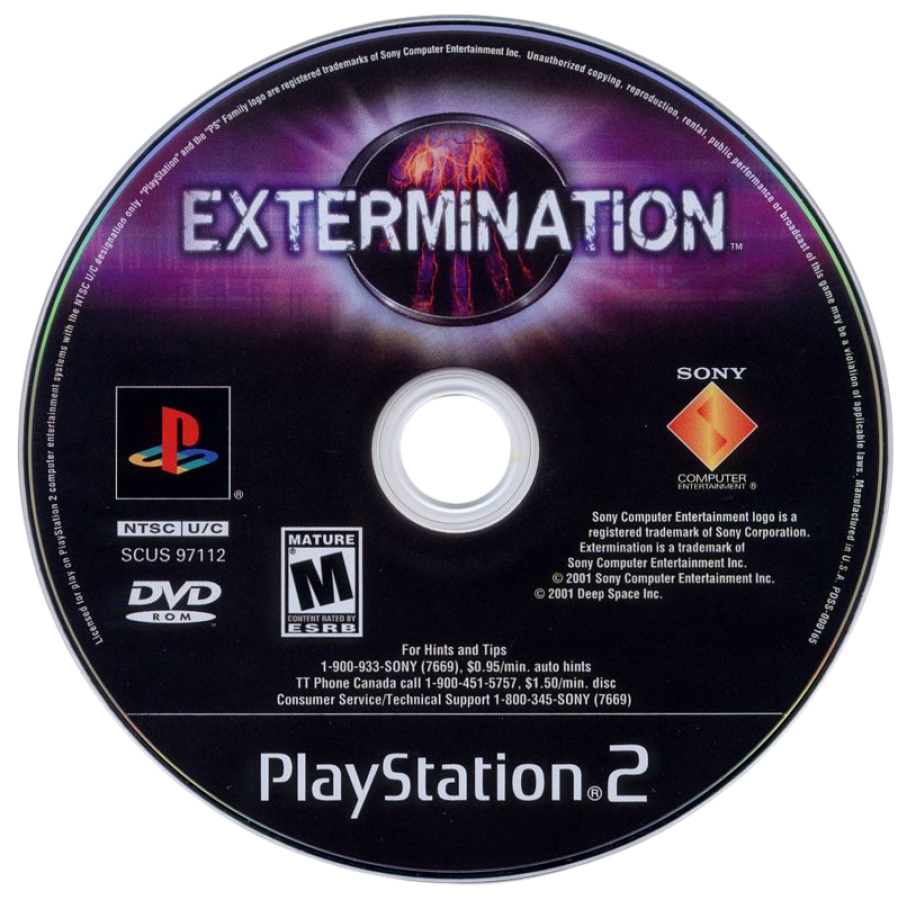 Extermination disc for PlayStation 2 (PS2) survival horror third-person action video game