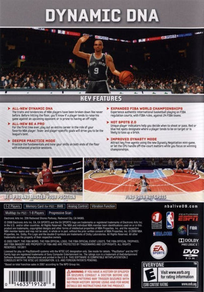 NBA Live 09 – PlayStation 2 (PS2) basketball sports video game back of case
