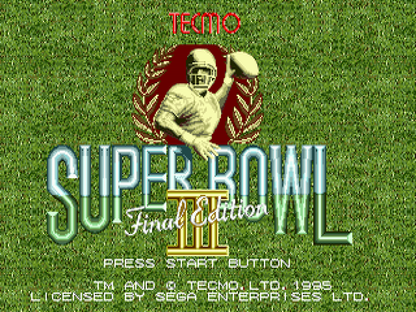 Tecmo Super Bowl III title screen for Sega Genesis GEN video game