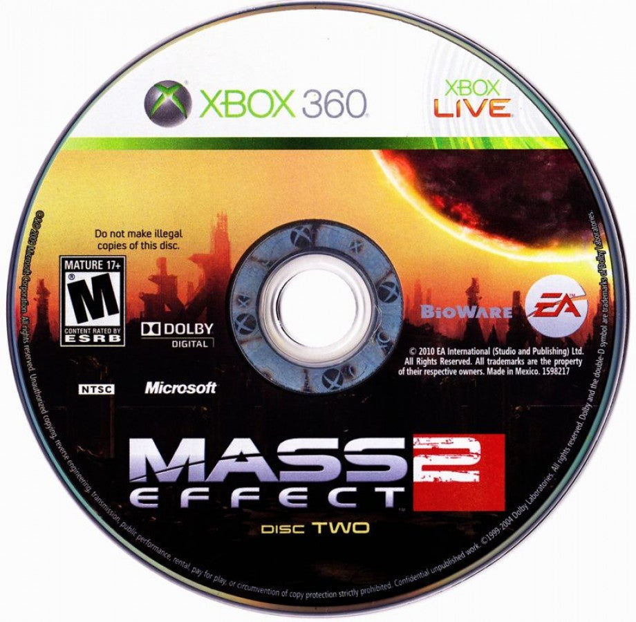 Mass Effect 2 disc for Xbox 360 (X360) sci-fi action role-playing video game