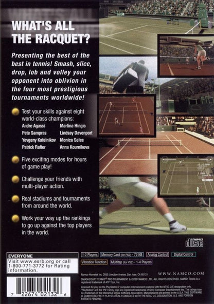 Smash Court Tennis Pro Tournament – PlayStation 2 (PS2) video game back of case, tennis sports game.