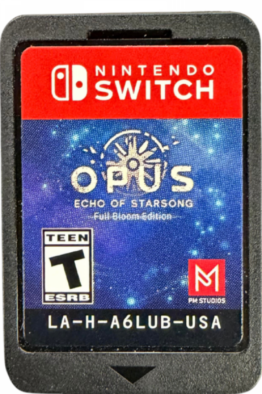 OPUS Echo of Starsong Full Bloom Edition Nintendo Switch inspired design featuring emotional narrative adventure aesthetic space opera storytelling asteroid belt exploration character driven journey poetic sci fi atmosphere resource light gameplay immersive visual novel style presentation cartridge