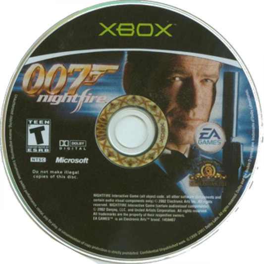 007 Nightfire Xbox game featuring first-person shooter action, espionage missions, and cinematic James Bond adventure gameplay disc