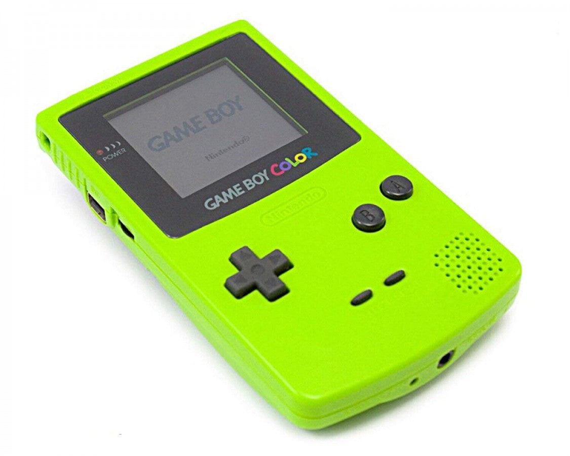 Nintendo Game Boy Color GBC Kiwi Lime Green handheld gaming console featuring vibrant translucent green shell portable retro gaming compatible with Game Boy and Game Boy Color cartridges authentic Nintendo hardware scratch and scruff cosmetic condition collectible gaming appeal