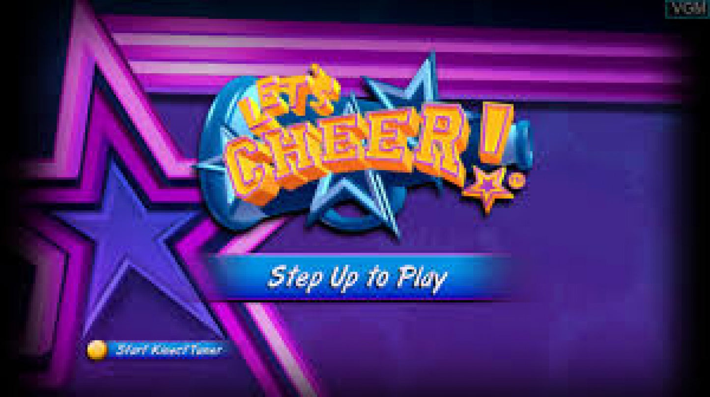 Let's Cheer Xbox 360 Kinect title screen for dance and cheerleading video game.