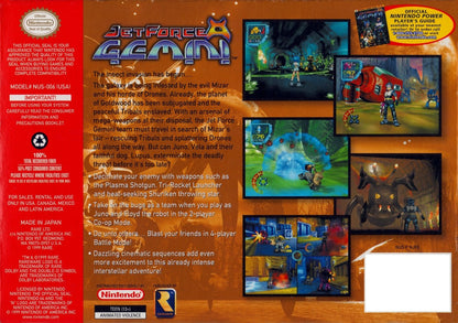 Jet Force Gemini Nintendo 64 N64 video game, game only cartridge, third-person action shooter, sci-fi adventure, classic Nintendo title back cover