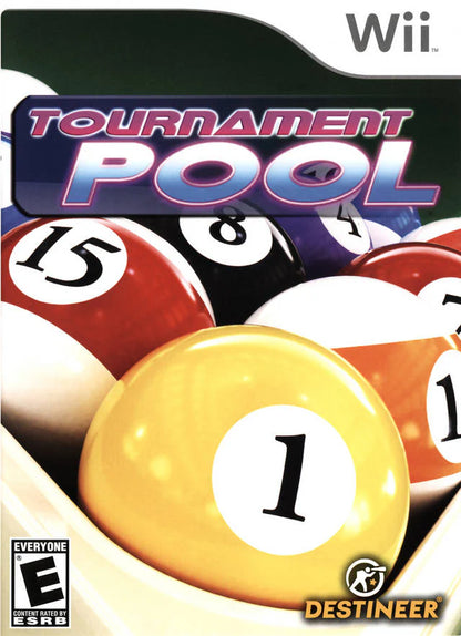 Tournament Pool cover art for Nintendo Wii (Wii) featuring realistic cue‑sports gameplay with 9‑ball, 8‑ball, and snooker modes, plus competitive tournaments.