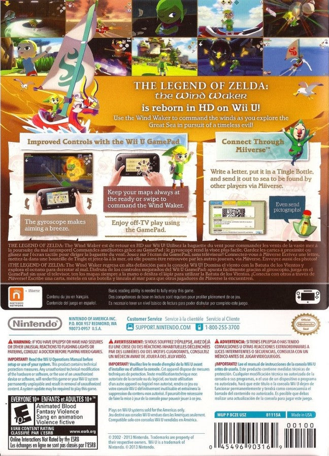 The Legend of Zelda Wind Waker HD [Nintendo Selects] back cover art for video game