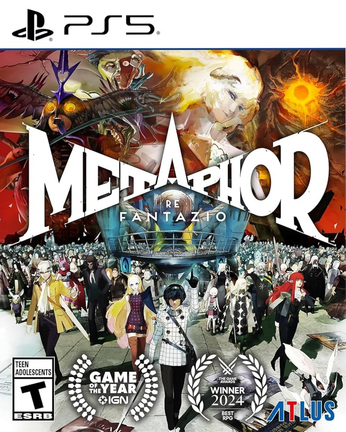 Metaphor ReFantazio game featuring stylish fantasy RPG storytelling, turn-based combat, and a bold new adventure from the creators of Persona front cover art 