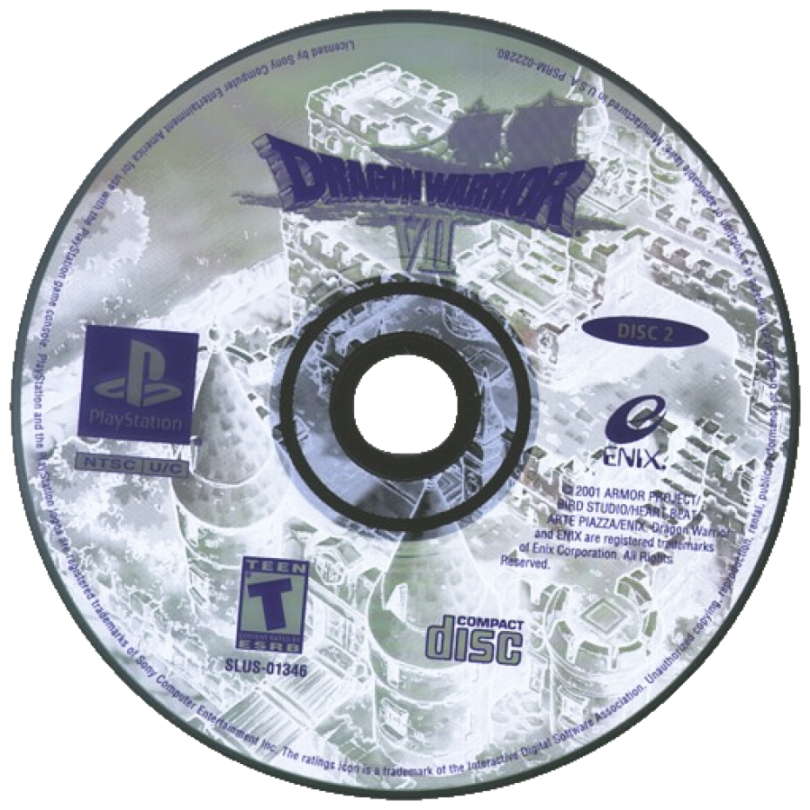 Dragon Warrior VII retro fantasy role-playing RPG game for PlayStation 1 (PS1) disc 2