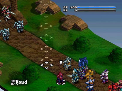 Vanguard Bandits PS1 tactical RPG strategy role playing game giant mech combat turn based battles anime fantasy storyline multiple endings Working Designs localization grid based warfare retro gaming PlayStation software video game title gameplay