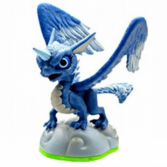 Whirlwind Skylanders Spyro’s Adventure figure, air element dragon-unicorn hybrid with white body, rainbow mane and wings, posed casting wind and lightning attacks, detailed collectible toy on portal base from Skylanders Spyro’s Adventure series