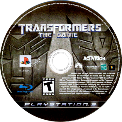 Transformers The Game PlayStation 3 PS3 video game featuring action adventure gameplay Autobots and Decepticons transforming robot combat vehicle driving missions city environments enemy battles special abilities and classic PlayStation 3 gameplay retro video game collection collectible gaming appeal disc