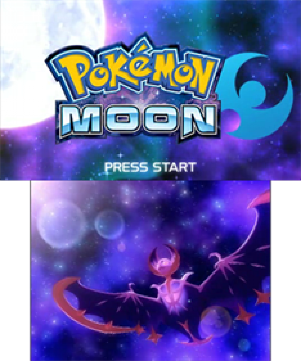 Pokémon: Moon title screen for Nintendo 3DS (3DS) Pokémon RPG adventure video game