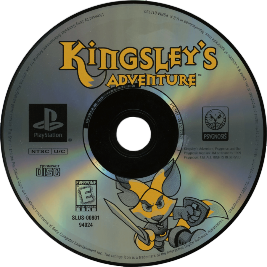 Kingsley’s Adventure retro fantasy action adventure platform game for PlayStation 1 (PS1) disc