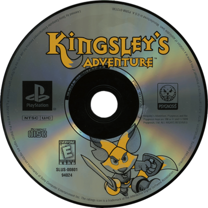 Kingsley’s Adventure retro fantasy action adventure platform game for PlayStation 1 (PS1) disc