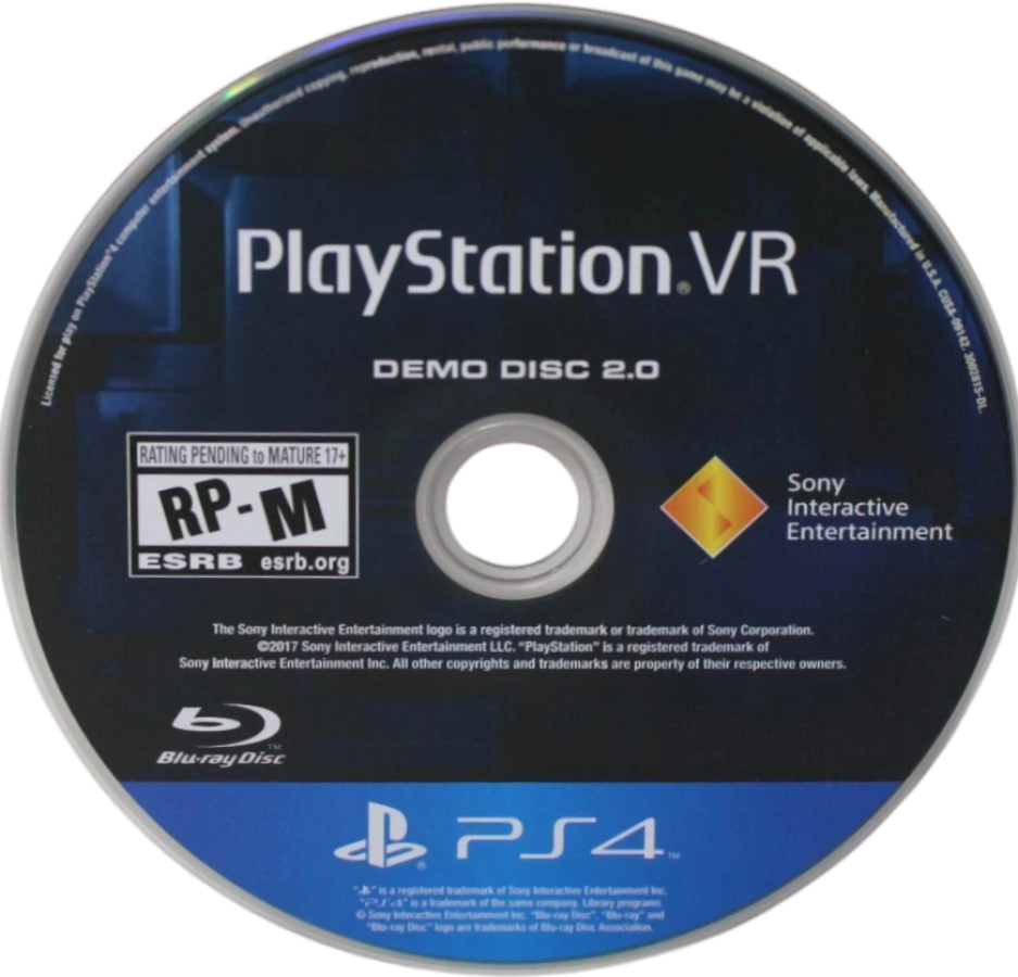 PlayStation VR Demo Disc 2.0 – PlayStation 4 (PS4) video game disc, virtual reality demo compilation.