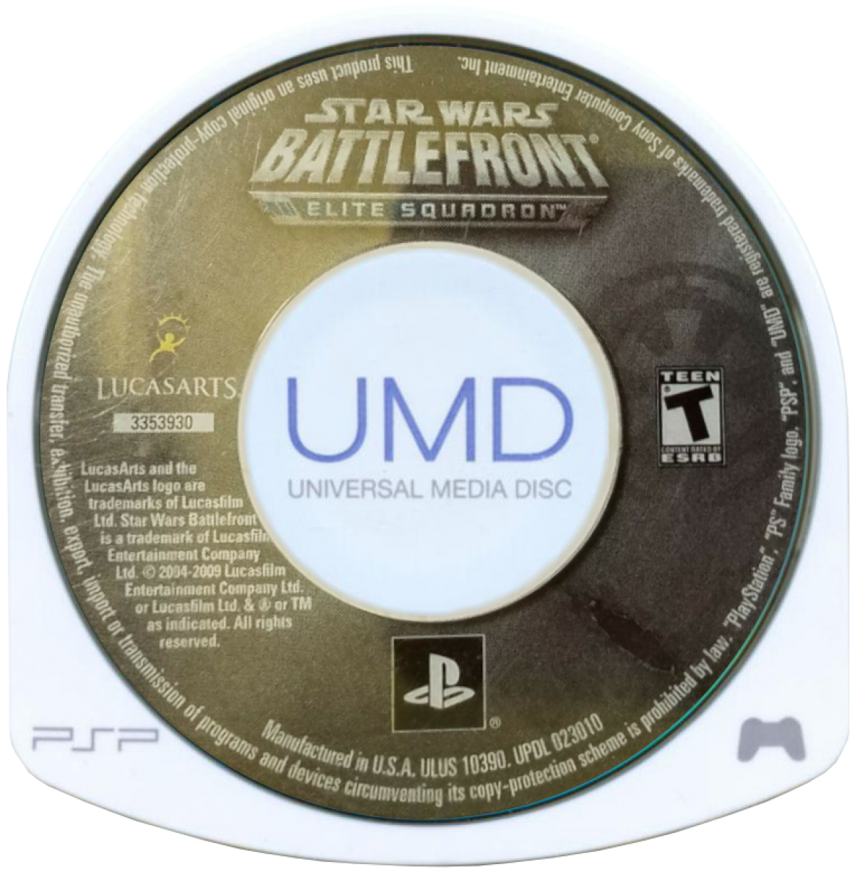 Star Wars Battlefront Elite Squadron PlayStation Portable PSP video game, third-person shooter, large-scale sci-fi battles, Star Wars franchise title disc