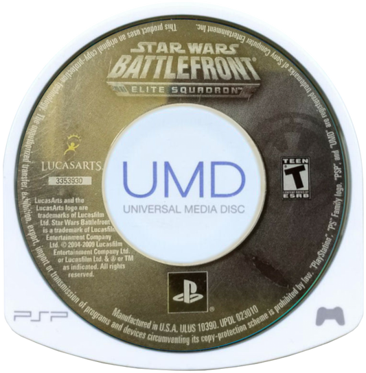 Star Wars Battlefront Elite Squadron PlayStation Portable PSP video game, third-person shooter, large-scale sci-fi battles, Star Wars franchise title disc