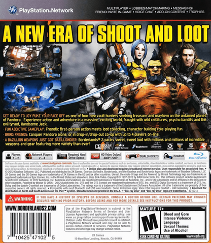 Borderlands 2: Add-on Content Pack back cover art for PlayStation 3 (PS3) video game