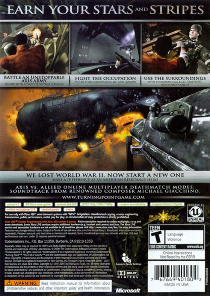 Turning Point: Fall of Liberty back of case for Xbox 360 (X360) alternate history first-person shooter video game