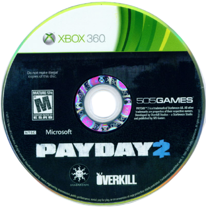 Payday 2 Xbox 360 game featuring cooperative heist gameplay, strategic first-person shooter action, and multiplayer crime missions disc