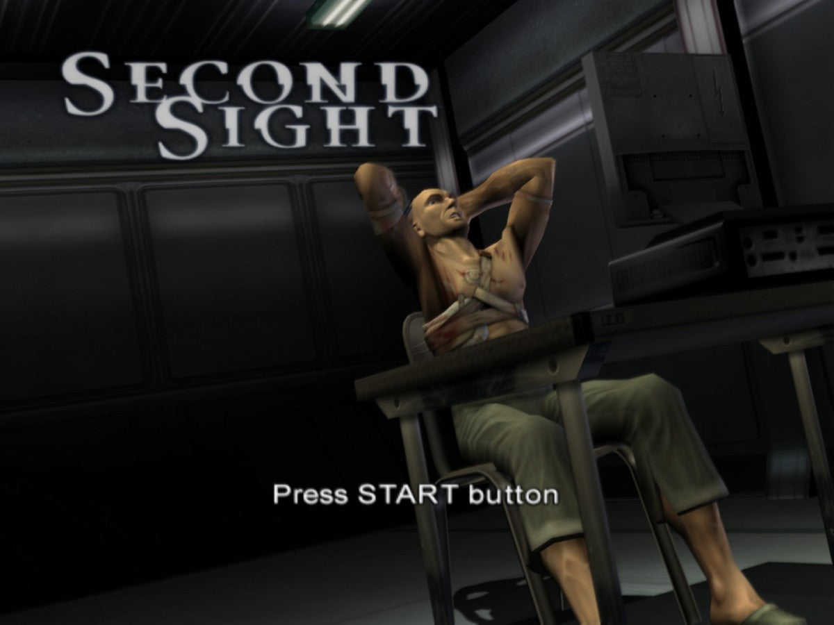 Second Sight PS2 Sony PlayStation 2 action adventure game psychological thriller psychic powers telekinesis stealth combat third person shooting time manipulation story driven sci fi conspiracy gameplay retro gaming PlayStation 2 software video game title start screen