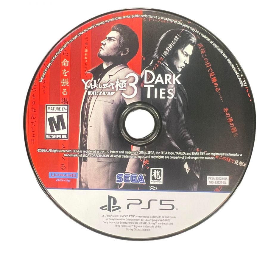 Yakuza Kiwami 3 and Dark Ties PlayStation 5 PS5 for action adventure role playing video game fans featuring open world Japanese environments intense street combat cinematic storytelling Kazuma Kiryu and Yoshitaka Mine character driven missions dramatic crime narratives mini games side activities and enhanced gameplay content collectible gaming appeal disc