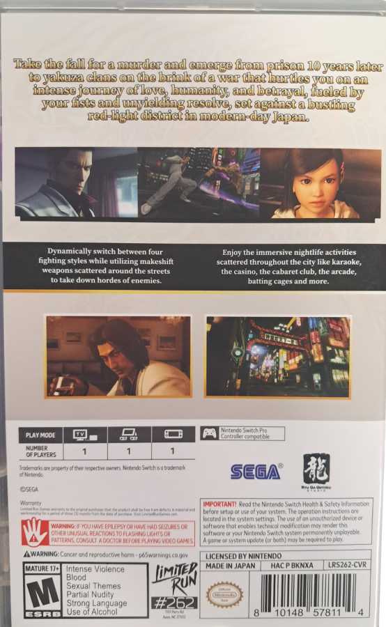 Yakuza Kiwami Nintendo Switch inspired design featuring action adventure crime drama aesthetic intense street combat immersive urban exploration gripping narrative iconic underworld characters cinematic gameplay modern remake presentation back cover