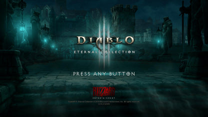 Diablo III Eternal Collection Nintendo Switch game featuring action RPG combat and full Reaper of Souls and Rise of the Necromancer content main menu