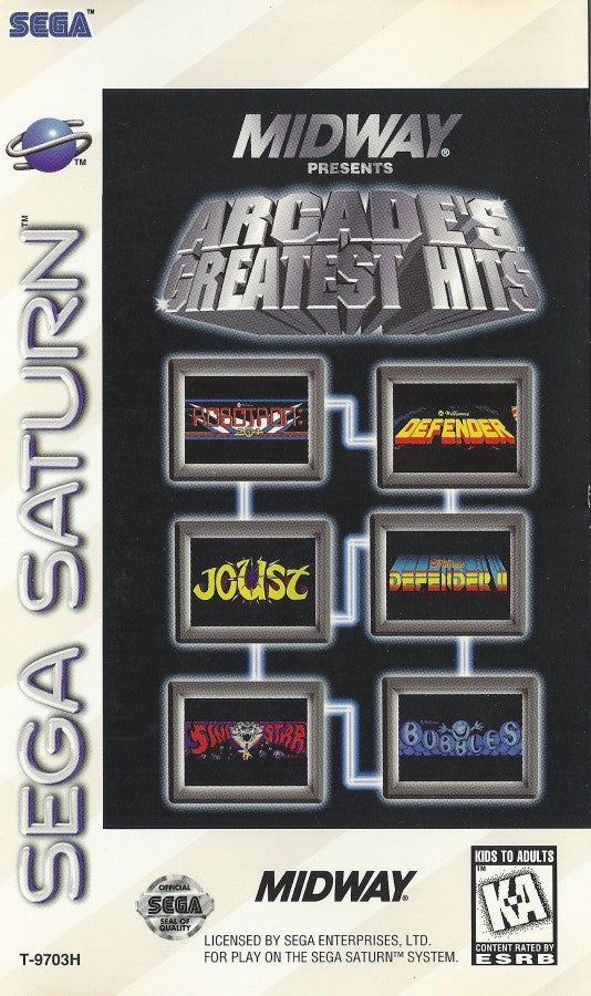 Williams Greatest Arcade Hits Sega Saturn arcade compilation collection classic Williams titles including Joust Robotron 2084 Defender Stargate arcade ports retro gaming compilation Sega Saturn software video game title cover art