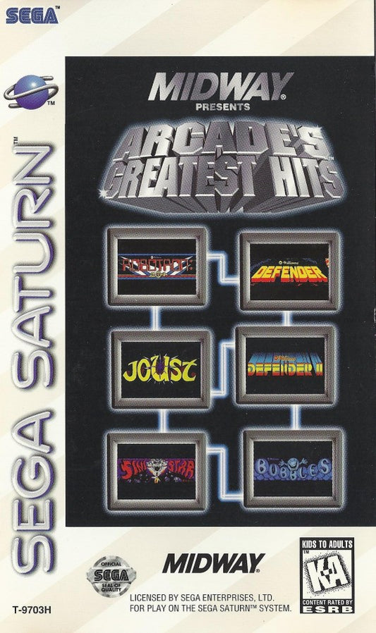 Williams Greatest Arcade Hits Sega Saturn arcade compilation collection classic Williams titles including Joust Robotron 2084 Defender Stargate arcade ports retro gaming compilation Sega Saturn software video game title cover art