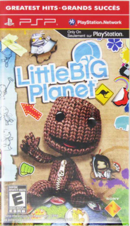 LittleBigPlanet Greatest Hits PlayStation Portable inspired design featuring creative platform adventure aesthetic Sackboy character charming handcrafted worlds imaginative puzzle solving user generated content colorful family friendly gameplay handheld gaming presentation front cover 