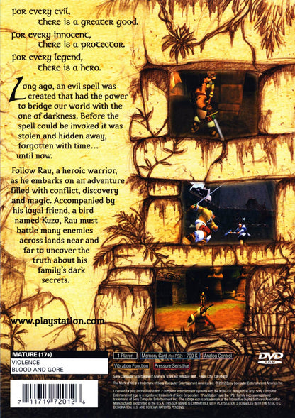 The Mark of Kri back cover art for PlayStation 2 (PS2) video game