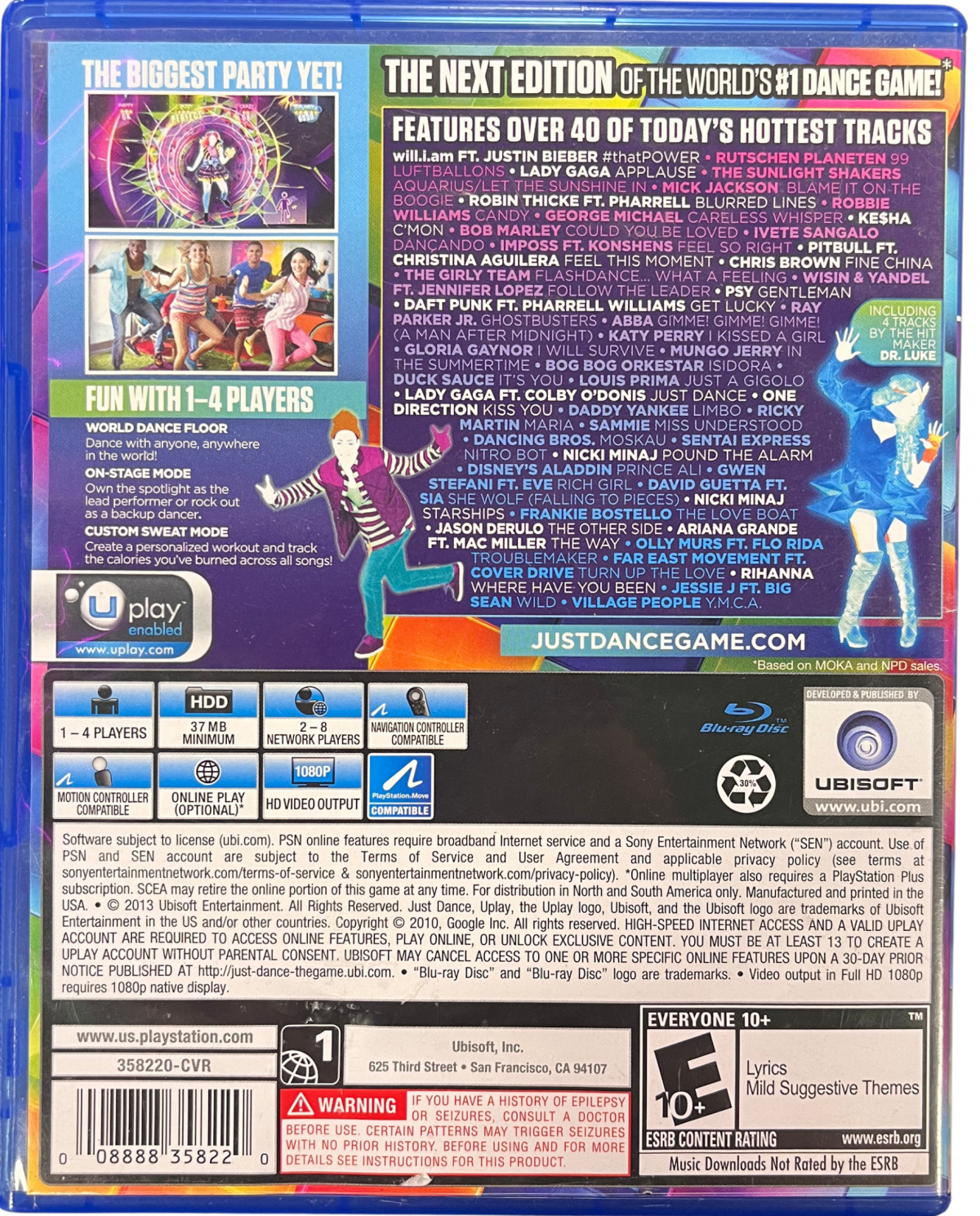 Just Dance 2014 PlayStation 4 PS4 for retro video game enthusiasts featuring rhythm and dance gameplay popular music tracks motion based choreography energetic party modes multiplayer fun interactive performance challenges and collectible gaming appeal back art 