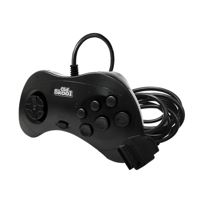 Old Skool Sega Saturn wired controller inspired design featuring classic retro gaming accessory aesthetic ergonomic six button layout responsive directional pad nostalgic Sega Saturn hardware compatibility vintage console gameplay and reliable wired connection presentation