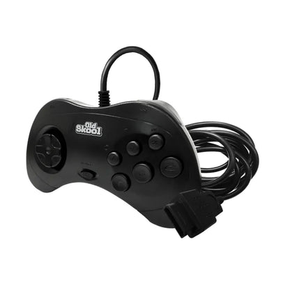 Old Skool Sega Saturn wired controller inspired design featuring classic retro gaming accessory aesthetic ergonomic six button layout responsive directional pad nostalgic Sega Saturn hardware compatibility vintage console gameplay and reliable wired connection presentation